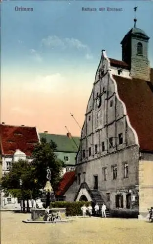 Ak Grimma in Sachsen, Rathaus mit Brunnen