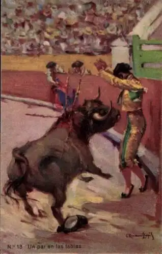 Künstler Ak Stierkampf, Ein Paar auf den Brettern
