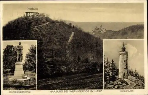 Ak Wernigerode am Harz, Harburg, Bismarckdenkmal, Kaiserturm