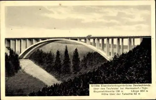 Ak Hermsdorf Thüringen, Teufelstalbrücke, Eisenbetonbogenbrücke