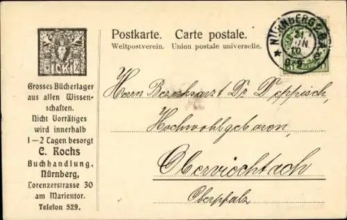Ak Nürnberg in Mittelfranken, C. Kochs Buchhandlung, Lorenzerstraße 30