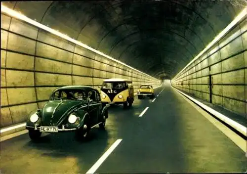 Ak Rendsburg in Schleswig Holstein, Straßentunnel unter dem Nord Ostsee Kanal, VW