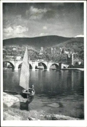 Ak Heidelberg am Neckar, Segelboot, Brücke
