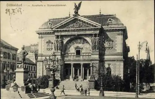 Ak Düsseldorf am Rhein, Kunsthalle, Bismarckdenkmal