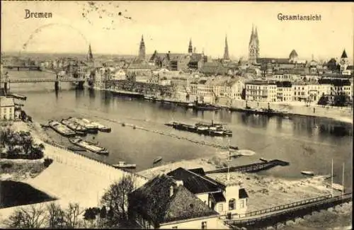 Ak Bremen, Gesamtansicht, Hafen, Brücke