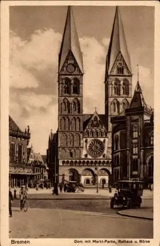 Ak Hansestadt Bremen, Dom, Markt, Rathaus und Börse, Auto