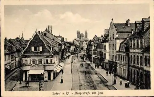 Ak Speyer am Rhein, Hauptstraße mit Dom