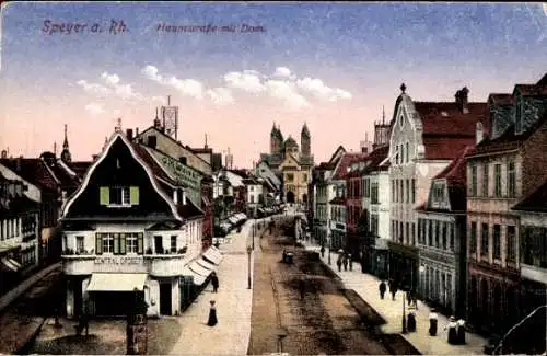 Ak Speyer am Oberrhein, Hauptstraße mit Dom