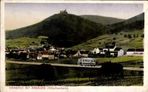 Ak Hambach Neustadt an der Weinstraße, Blick über den Ort zur Maxburg