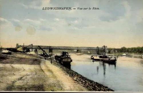 Ak Ludwigshafen am Rhein, Teilansicht, Dampfer, Brücke