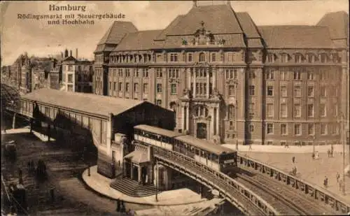 Ak Hamburg Mitte Altstadt, Rödingsmarkt, Steuerungsgebäude, Hochbahn