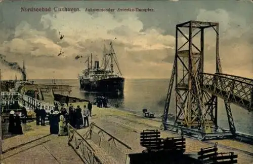 Ak Nordseebad Cuxhaven, Ankommender Amerika-Dampfer