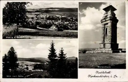 Ak Markneukirchen im Vogtland, Gesamtansicht, Bismarckturm, Blick nach Osten