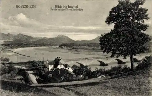 Ak Rosenheim Oberbayern, Panorama, Eisenbahnbrücke