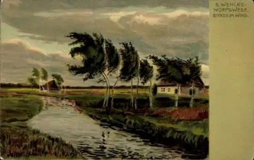 Künstler Ak Wencke, S. Worpswede in Niedersachsen, Birken im Wind