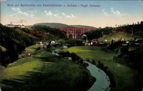 Ak Jocketa Pöhl Vogtland, Barthmühle mit Elstertalbrücke