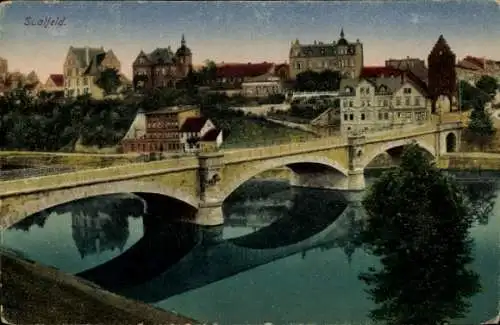 Ak Saalfeld an der Saale Thüringen, Teilansicht, Brücke