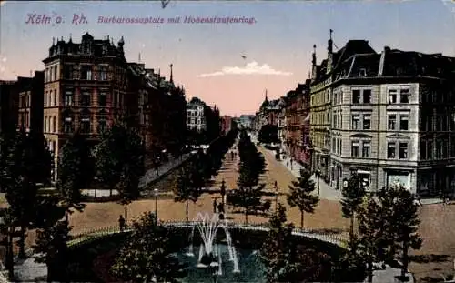 Ak Köln am Rhein, Barbarossaplatz, Hohenstaufenring, Fontänen