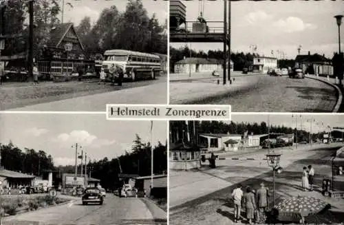 Ak Helmstedt in Niedersachsen, Zonengrenze, Autos, Busse, Passanten