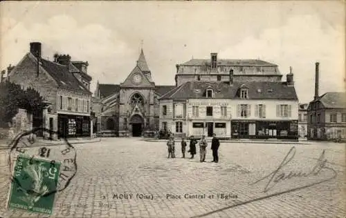 Ak Mouy Oise, Place Central, Eglise