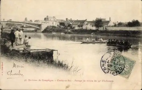 Ak Choisy au Bac Oise, Passage de riviere du 54 d'Infanterie