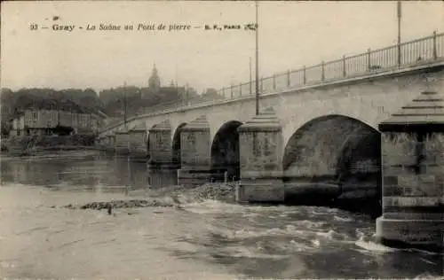 Ak Gray Haute Saône, La Saone au Pont de pierre