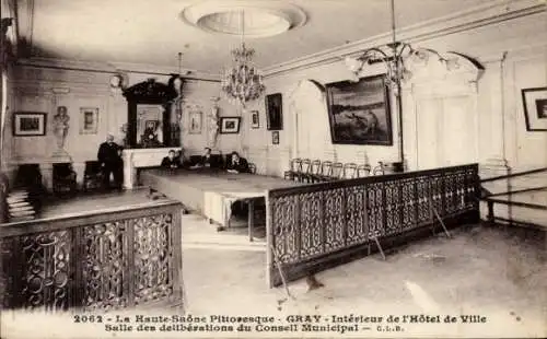 Ak Gray Haute Saône, Interieur de l'Hotel de Ville, Salle des deliberations du Gonseil Municipal