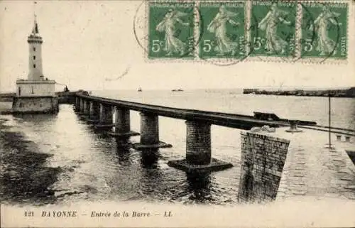 Ak Bayonne Pyrénées Atlantiques, Entree de la Barre, Leuchtturm