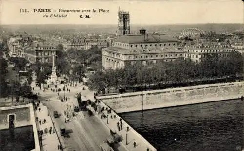 Ak Paris I Louvre, Panorama vers la Place du Chatelet