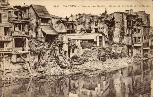 Ak Verdun Meuse, Ruins on the bank of the Meuse