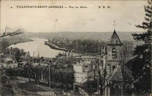 Ak Villeneuve Saint Georges Val de Marne, Vue sur Ablon