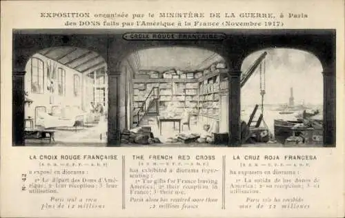 Ak Paris I Louvre, Exposition organisee par le Ministere de la Guerre 1917, Croix Rouge Francaise