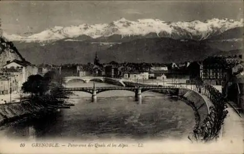 Ak Grenoble Isère, Panorama, Quais, Alpes