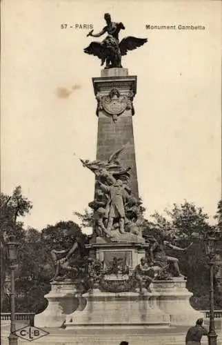 Ak Paris I Louvre, Monument Gambetta