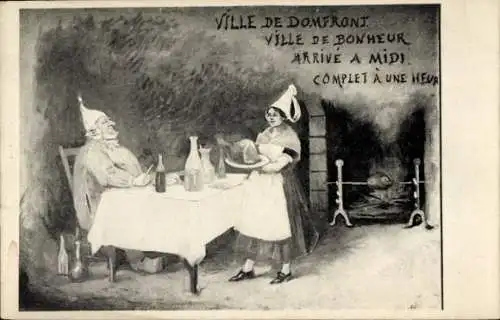 Ak Domfront en Champagne Sarthe, Mann und Frau in Trachten