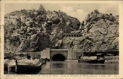 Ak Marseille Bouches du Rhône, Entree du Tunnel du Rhone, Canal de Marseille au Rhone