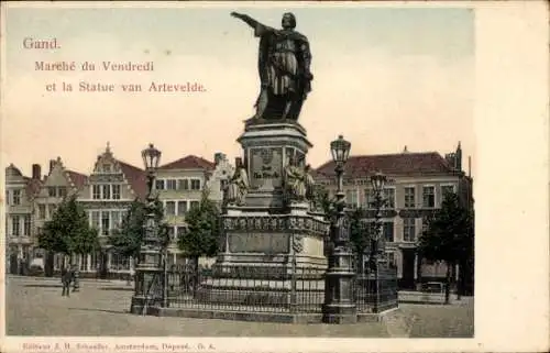 Ak Gand Gent Ostflandern, Marche du Vendredi, Statue van Artevelde