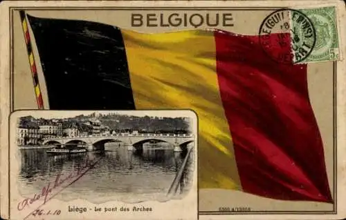Ak Liège Lüttich Wallonien, le pont des Arches, Flagge