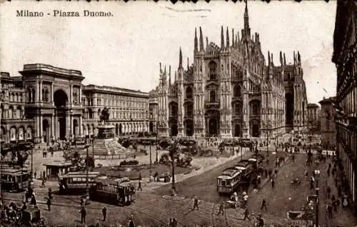 Ak Milano Mailand Lombardia, Piazza Duomo, Straßenbahn