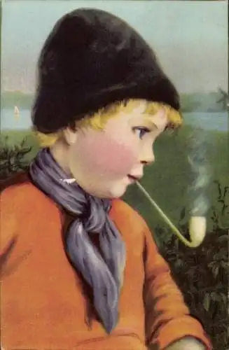Ak Rauchendes Kind, Pfeife, Portrait, Tracht
