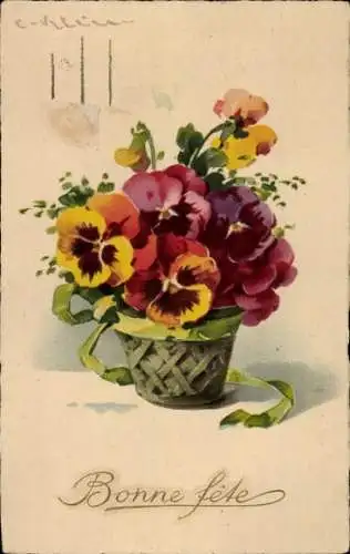 Künstler Ak Klein, Catharina, Stiefmütterchen in einem Blumentopf