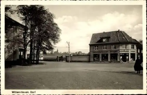 Ak Heven Witten an der Ruhr, Dorf, Straßenbahn, Geschäftshaus