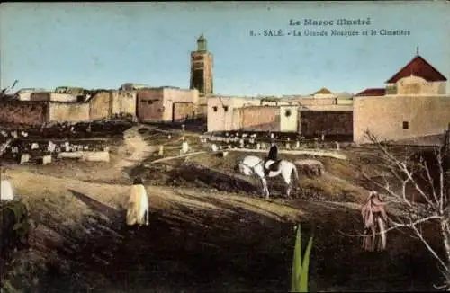 Ak Salé Marokko, vue générale de la Grande Mosquée et du Cimetière