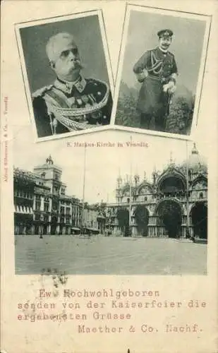 Ak Venezia Venedig Veneto, Sankt Markus Kirche, Vittorio Emanuele III., Kaiser Wilhelm II.