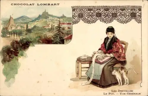 Ak Frankreich, Les Dentelles le Puy, Gesamtansicht, Chocolate Lombart