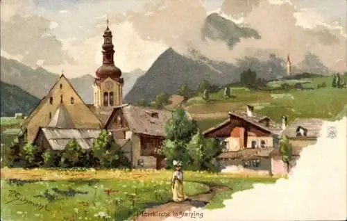 Künstler Litho Schmohl, P., Sterzing Südtirol Italien, Blick auf die Pfarrkirche