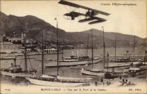 Ak Monte-Carlo Monaco, Blick auf den Hafen und das Casino, Hydroplan