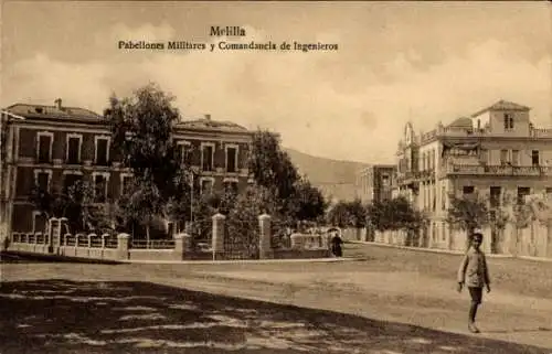 Ak Melilla Spanien, Militärpavillons und Ingenieurkommando
