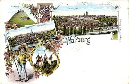 Litho Warburg im Kreis Höxter, Burg Galenberrg, Desenberg, Einst und Jetzt