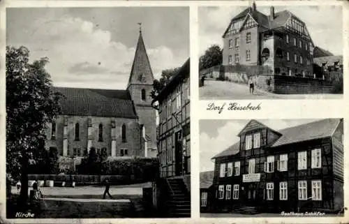 Ak Heisebeck Wesertal in Hessen, Kirche, Gasthaus Schäfer